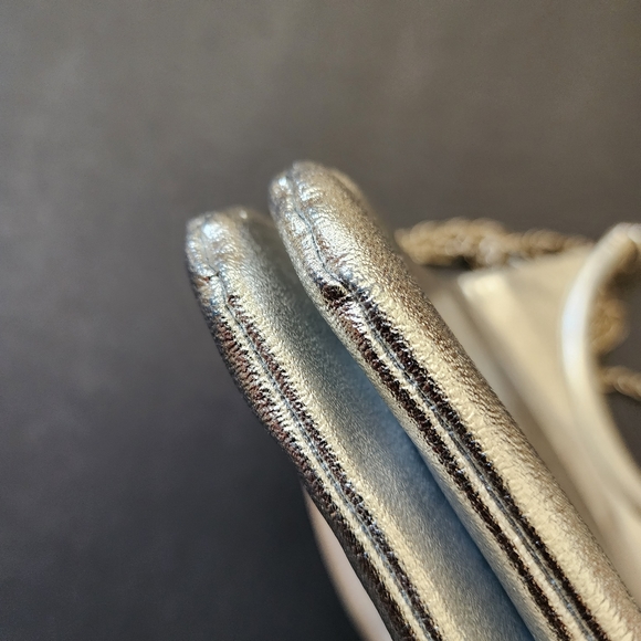 70s Vintage Silver Metallic Lamé Purse Bag Mod Disco - Picture 9 of 15